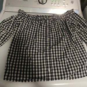 Navy and White Gingham OTS Top